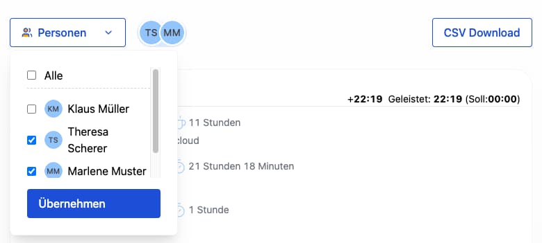 Zeiteinträge mit neuen Icons für Pausen und Kommentare