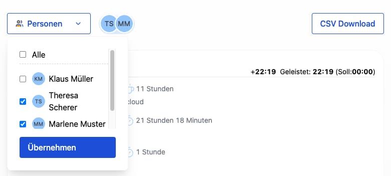 Zeiteinträge mit neuen Icons für Pausen und Kommentare