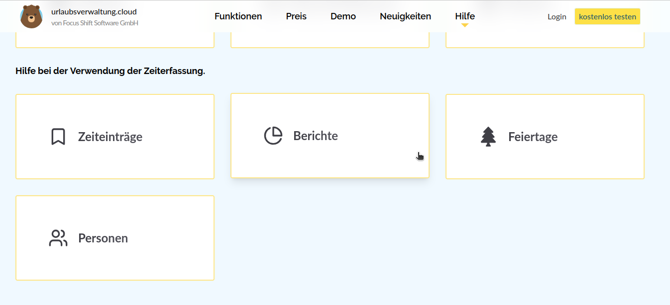 Hilfe der Zeiterfassung auf urlaubsverwaltung.cloud