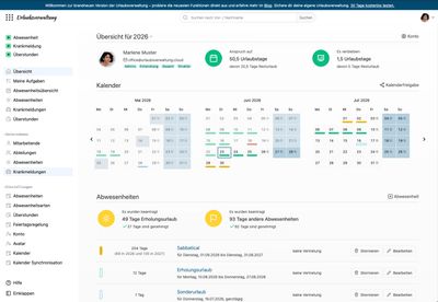 Screenshot der Urlaubsverwaltung 6.0.0 mit der neuen Sidebar-Navigation an der linken Seite.